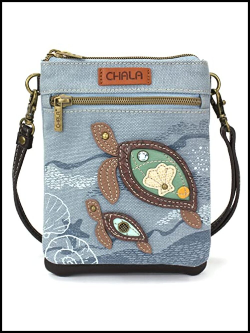 Double Pocket Crossbody Bag RFID Protected Canvas Faux Leather Adjustable Strap